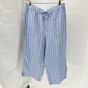 Lands End Womens NEW Linen Cropped Pants Size 18 Wide Leg Pull On Striped